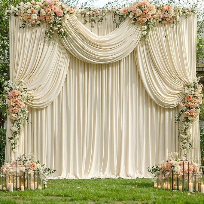 6 Panels Backdrop Curtains for Wedding Party Wrinkle Free Beige Backdrops - Image 2