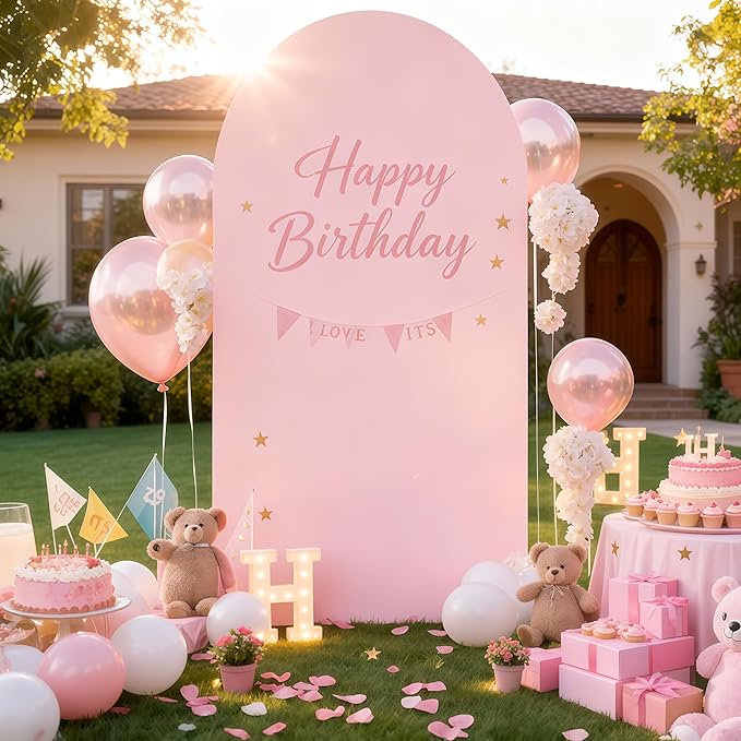 6.6FT Dusty Rose Arch Cover - Polyester Fitted Wedding Arch Stand Covers Round Top Chiara Arch Backdrop Cover for Birthday Party Banquet Photo Background Decoration