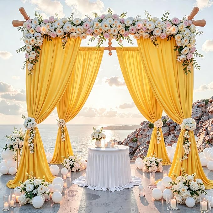 30 ft x 10 ft Wrinkle Free Yellow Backdrop Curtain - Image 2