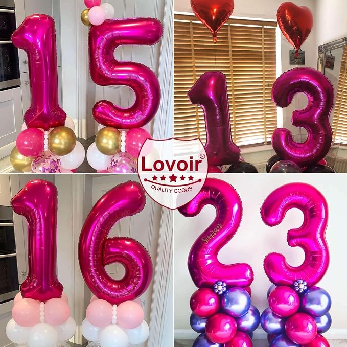 Hot Pink 17 Number Balloons, 40 Inch Giant Number 17 Balloons Foil Mylar Helium - Image 7