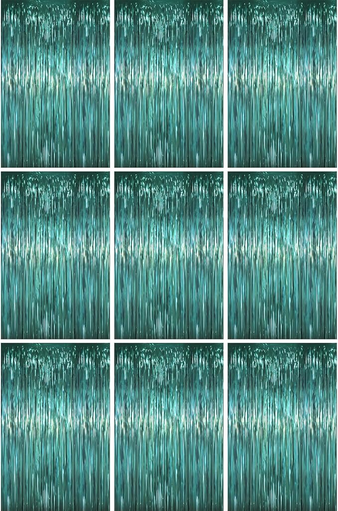 Voircoloria Retro Green Foil Fringe Backdrop Curtains, Birthday Party by Voircoloria