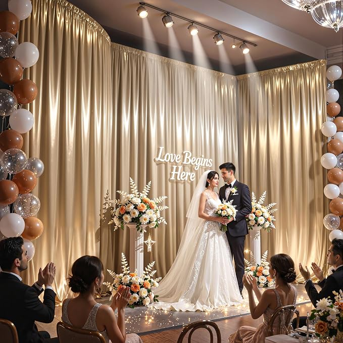 30x10ft Champagne Gold Glitter Backdrop Curtain - Image 2