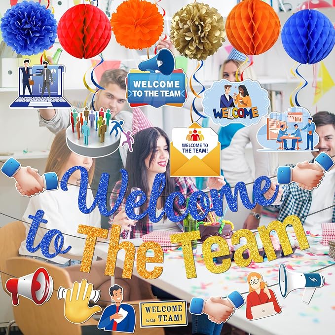 Welcome To The Team Banner, Welcome Banner Garland Hanging Swirls Paper Flowers - Image 4