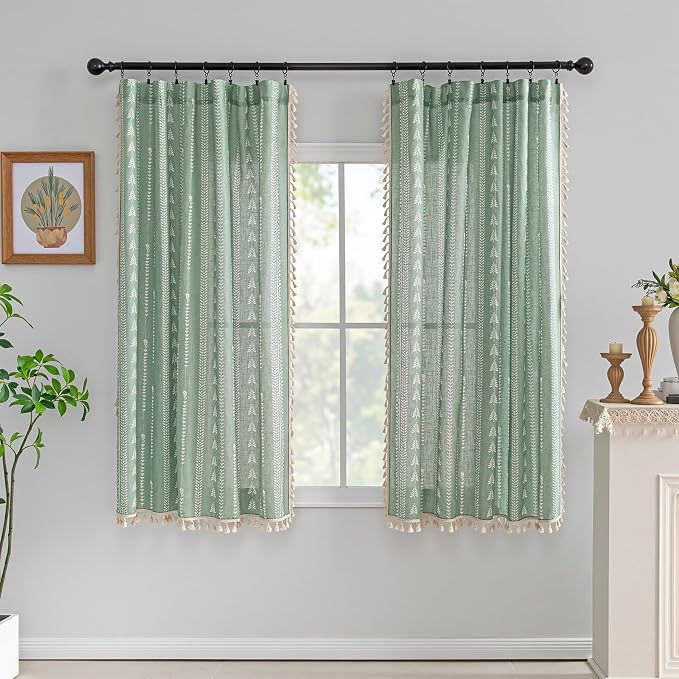 Boho Sage Green Curtains 63 inch Long - Image 6