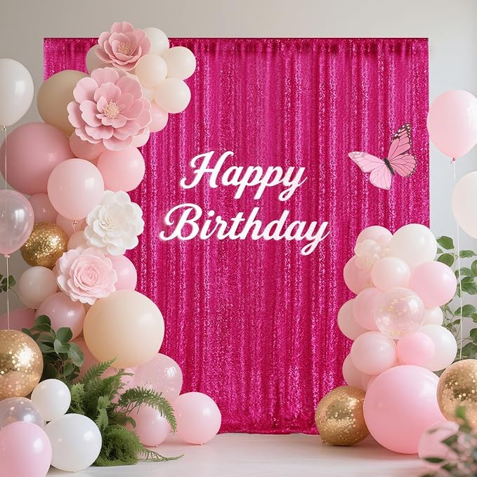 4×8FT-2PCS Fuchsia Sequin Backdrop Curtains Panels, Photography Backdrop - Image 7