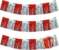 BEISHIDA Red Silver Fringe Garland Banner 30ft Wall Tinsel Foil Streamers | by Beishida