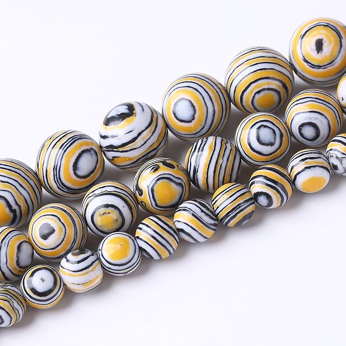 Yellow Peacock Turquoise Stone Beads Gemstone Round Crystal Energy Jade Beads Stone Beads for Jewelry Making DIY Bracelet Necklace Jewelry Making 1 Strand 15.5inch 60PCS 6MM