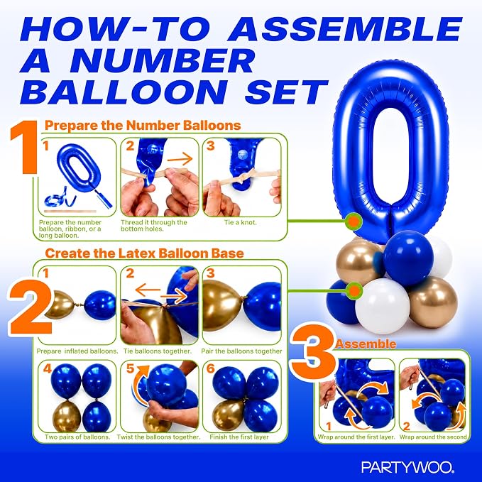PartyWoo Number Balloons 40 Inch Blue Number 0 Kit - Image 7