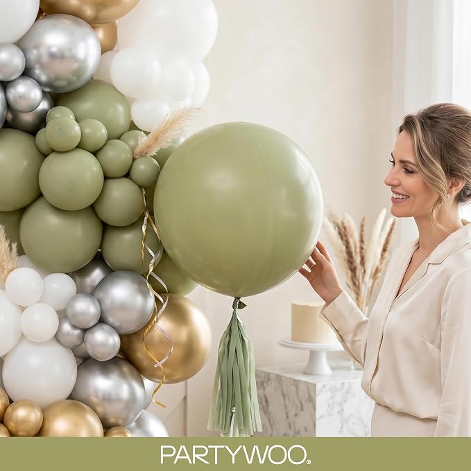 PartyWoo Sage Green Balloons 140pcs Olive Boho Green Color 18 12 10 5 Inch | 18 - Image 9