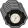 6 Pcs Black Wedding Placemats Scalloped Embroidered Cotton Linen Placemats 17" by Breling