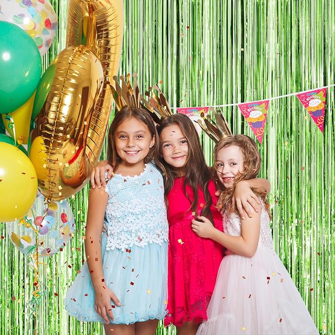 Light Green Metallic Tinsel Foil Fringe Curtains, 2 Pack 3.3x8.3 Feet Party - Image 5