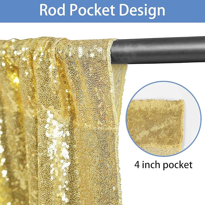 Hahuho Gold Sequin Backdrop Curtain, Party Decoration（2 Panels, 4FT x 8FT - Image 2