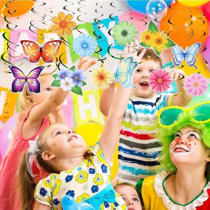 36 Pcs Spring Summer Butterfly Flower Party Decoration Hanging Ceiling Swirl - Image 7