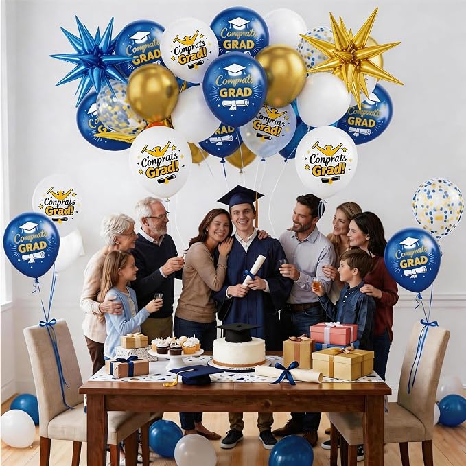 Blue and Gold Graduation Balloons Graduation Decorations 2026, Print Congrats - Image 6