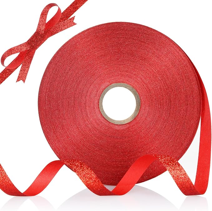 Syhood 50 Yards Glitter Ribbon Wrapping 3/8" Wide Sparkle Waterproof Sparkly - Image 2