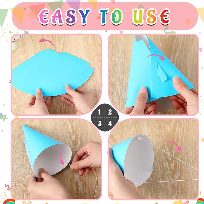 Geyoga 20 Pcs Party Cone Hats Bulk DIY Birthday Party Assorted Colors Cone Hats - Image 3