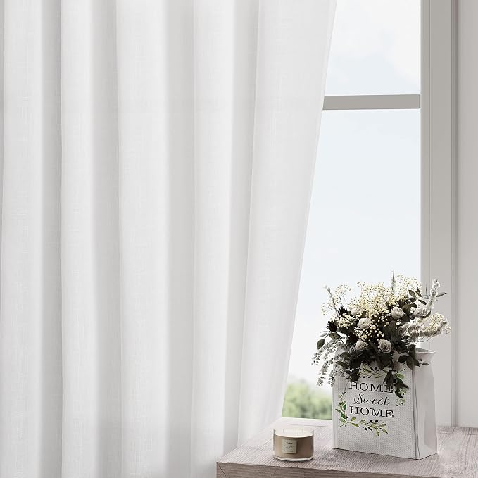 White Linen Curtains 127 Inches Long 2 Panels Set - Image 3