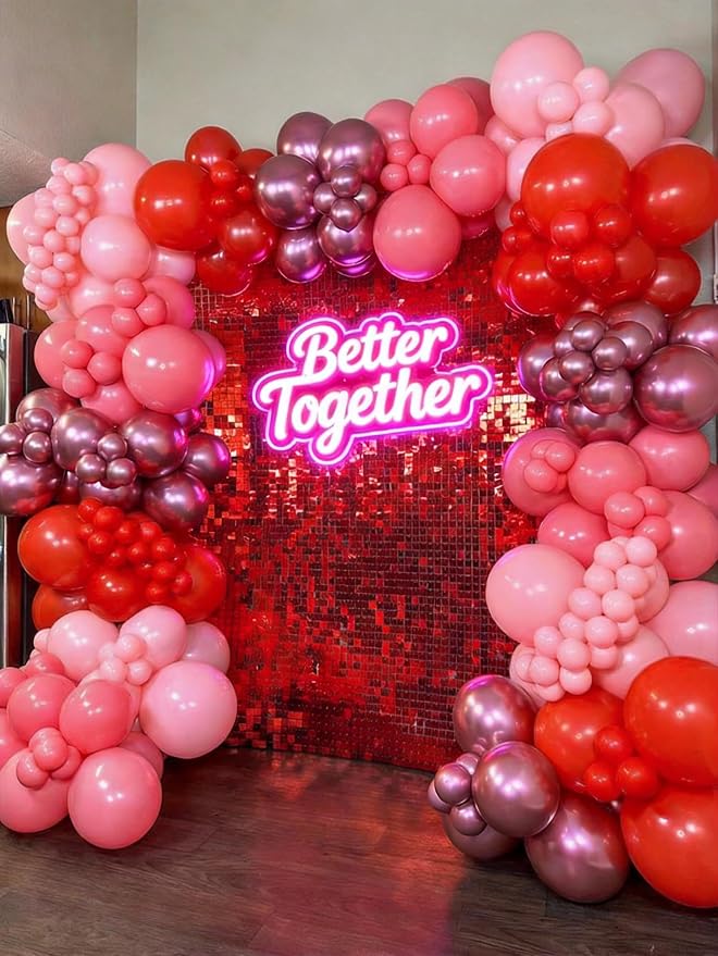 Red Shimmer Wall Backdrop 48 Panels Cover 6 x 8 Ft, Photo Backdrops - Image 2
