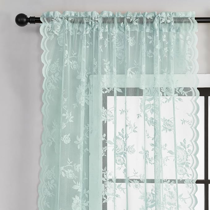 Pastel Turquoise Lace Curtains - Image 4