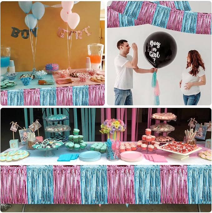 BEISHIDA Pink Blue Fringe Garland Banner 30ft Wall Tinsel Foil Streamers | 3Pack - Image 6
