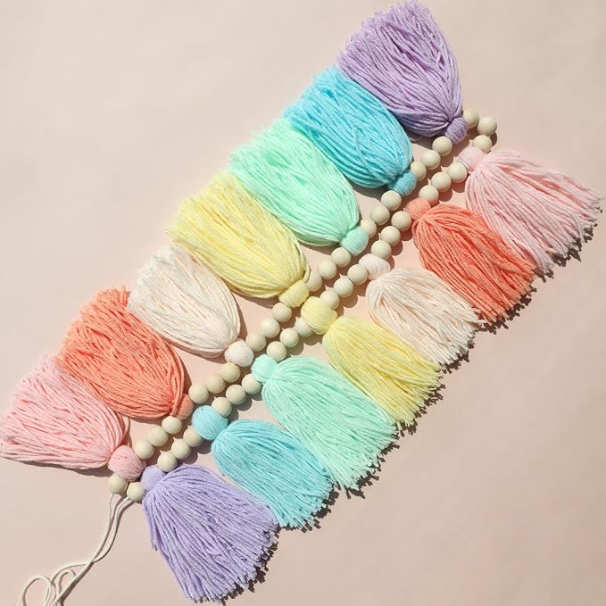 DCJHFJ Pastel Rainbow Boho Tassel Garland Wall Hanging - Image 8