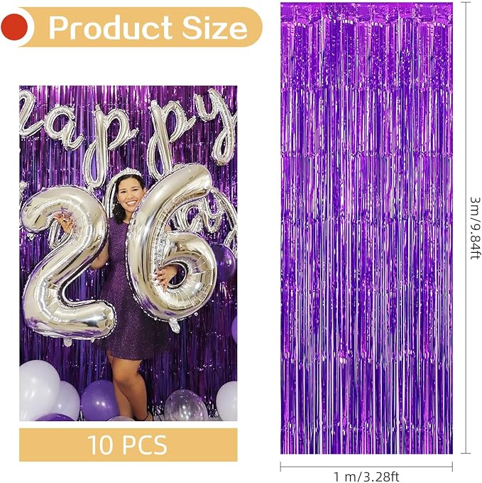 5 Pack Purple Foil Curtain Backdrop 3.2ft x 9.8ft Metallic Tinsel Foil Fringe - Image 3