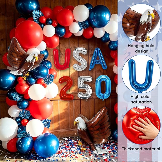 10PCS 4th of July Balloons Set, USA 250 Foil Letter Balloons - Image 3