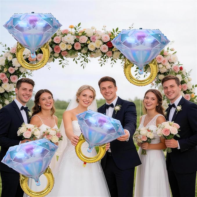 4pcs Engagement Ring Balloons, Foil Mylar Diamond Ring Balloons - Image 3