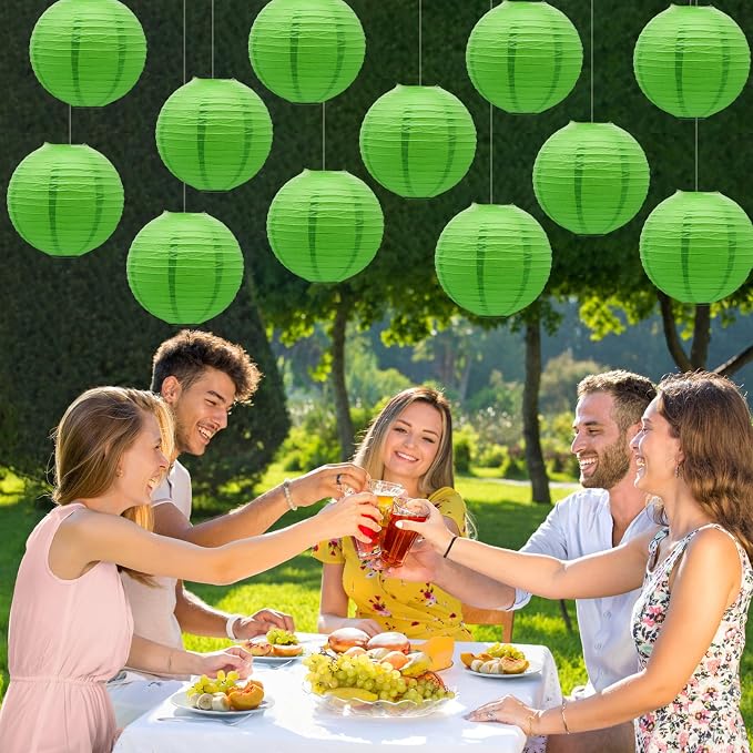 Green Round Paper Lanterns Hanging Chinese Ceiling Decorations - Image 6