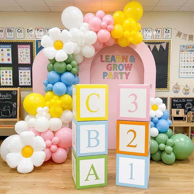 Gueevin English Teacher Party Decorations 6 Pcs Pastel Abc 123 Balloon Boxes - Image 4