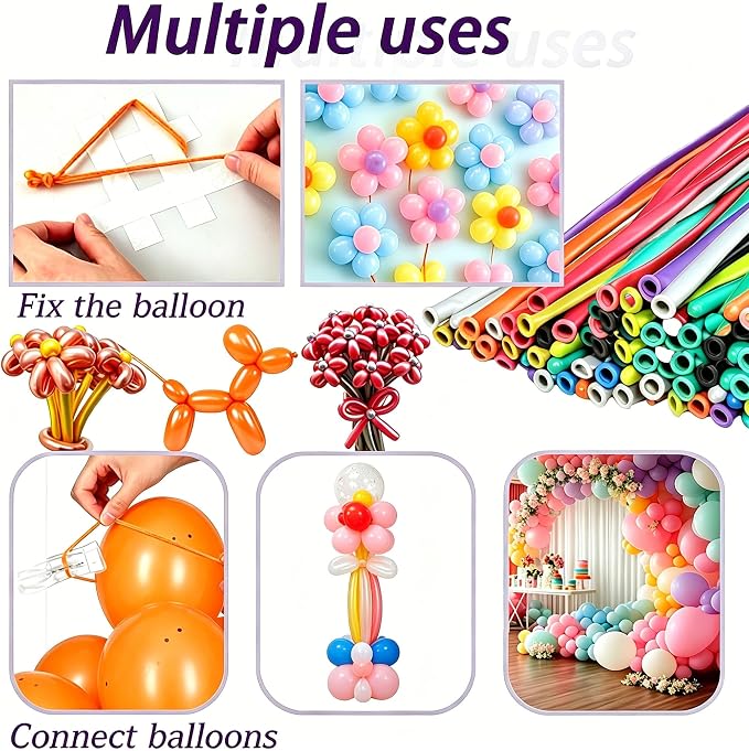 20 Pack Clips for Balloon Arch & 100 Pcs Long Skinny Balloons - Image 6