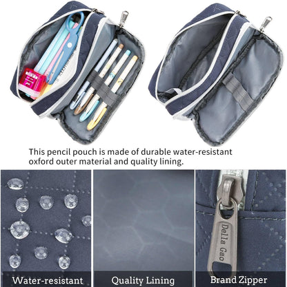 Della Gao Pencil Case Large Capacity Pencil Pouch Soft Quilted Pen Bag Office Stationery Organizer Sturdy Pencil Bag for Men Women - Dark Blue