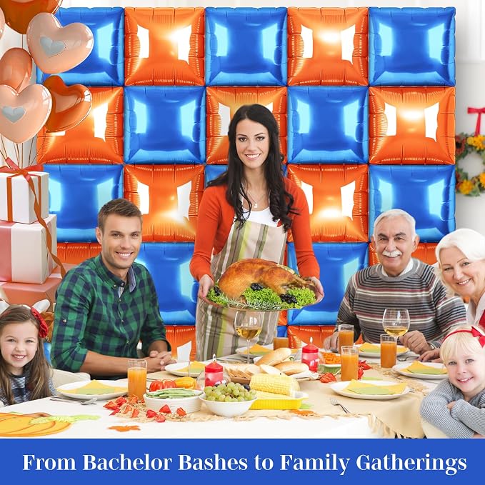 Orange and Blue Square Foil Balloons 25 Pcs Metallic Orange and Blue Balloons - Image 6