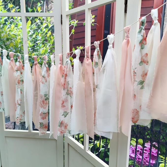Blush Chiffon Tassel Garland Floral Hanging Banner - Image 5