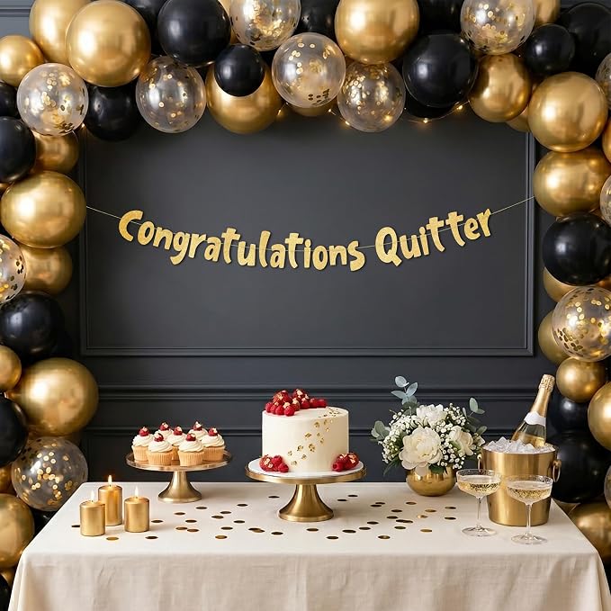 Pre-Strung Congratulations Quitter Gold Glitter Banner - Image 2