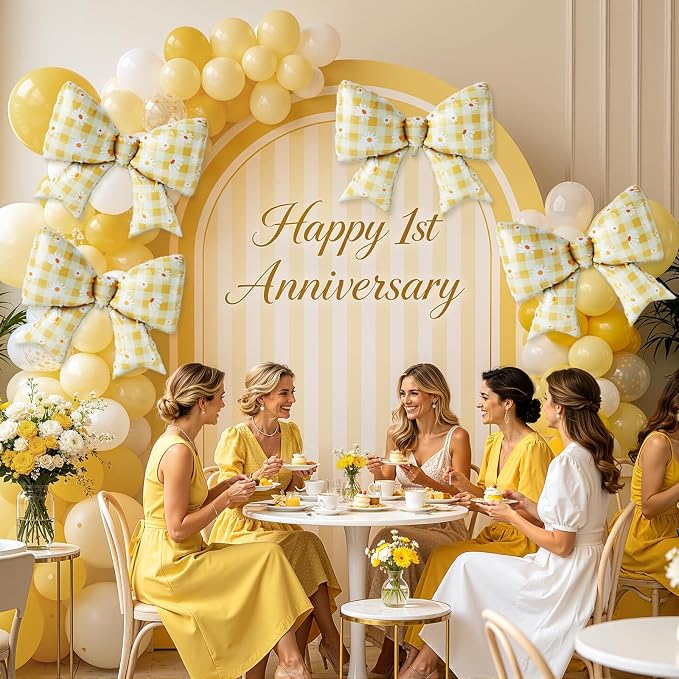 4 PCS Daisy Bow Balloons, Large Yellow Gingham Coquette Foil Balloon Set | - Image 5