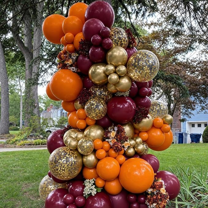 Burgundy Orange Fall Balloons for Autumn Thanksgiving Party Decorations | 60Pcs - Image 6
