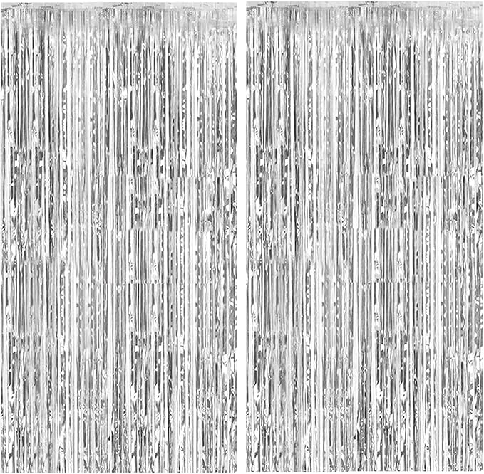 2 Pack Silver Backdrop Curtain Party Decorations Foil Fringe Backdrop Silver by BOMSI