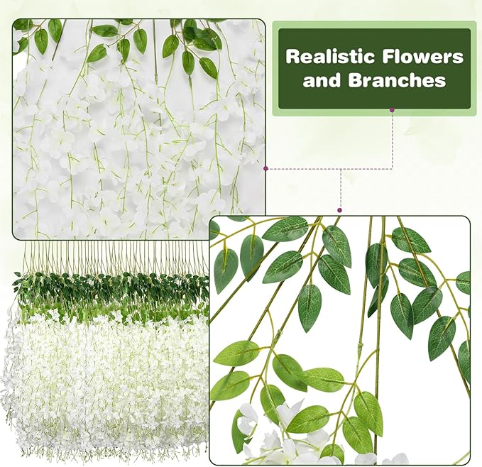 Wisteria Hanging Flowers,Fake Hanging Flowers,Wisteria artificiales Garland for Home Wedding Arch Floral Party Garden Ceremony Outdoor Decor,3.6 feet Long(36,White)