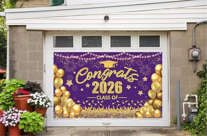 Purple and Gold Class of 2026 Banner Congrats Graduation Decorations - Image 5