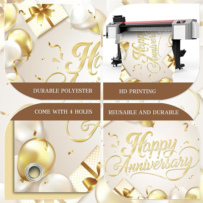 Happy Anniversary Backdrop Banner White Gold Elegant Photography Background - Image 5