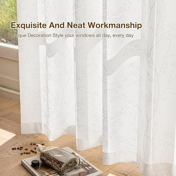 Anmao White Semi Sheer Light Filtering Curtains 54 Inches Long 2 Panels - Image 7
