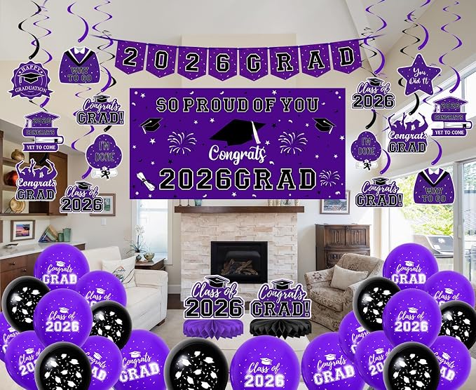 59Pcs Graduation Decorations 2026 Backdrop Balloons Banner Centerpiece Hanging - Image 5