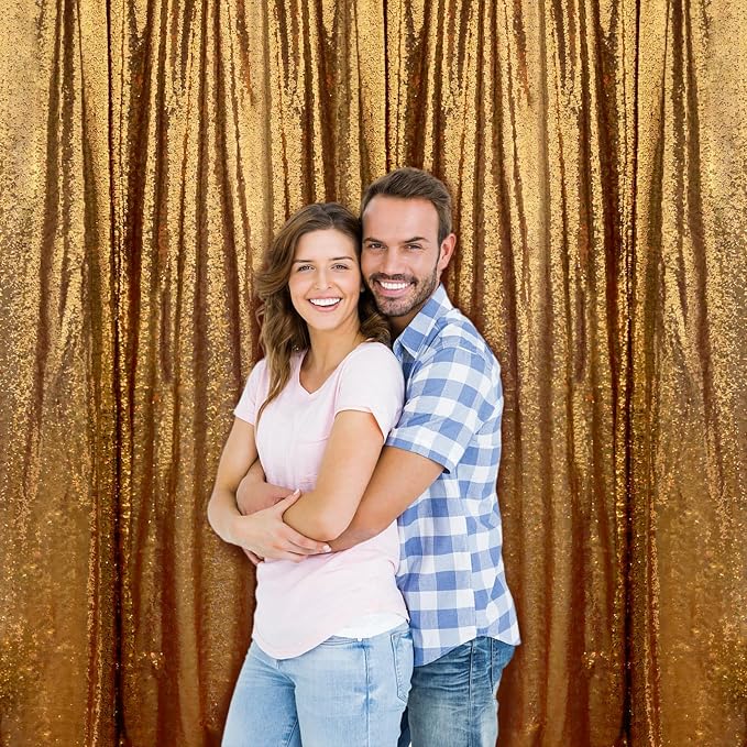 Sugargirl Black Gold Sequin Backdrop Curtain 4 Panels 2FTx8FT Glitter Black - Image 4