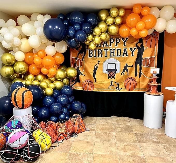 Blue and Orange Balloon Arch Garland Kit, Metallic Chrome Latex Balloons - Image 5