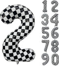 40 Inch Checkered Number Balloon 2 Black and White Number 2 Balloon Foil Helium by Yeodong
