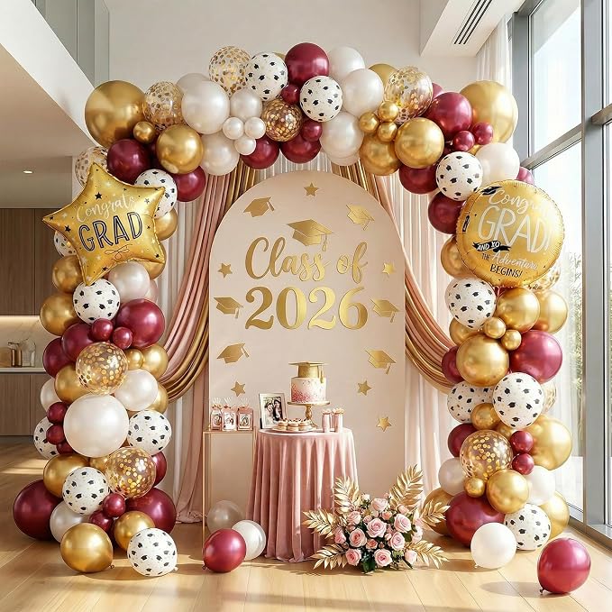 Red Gold Graduation Balloons, Graduation Round Star Balloons Foil, Congrats - Image 7