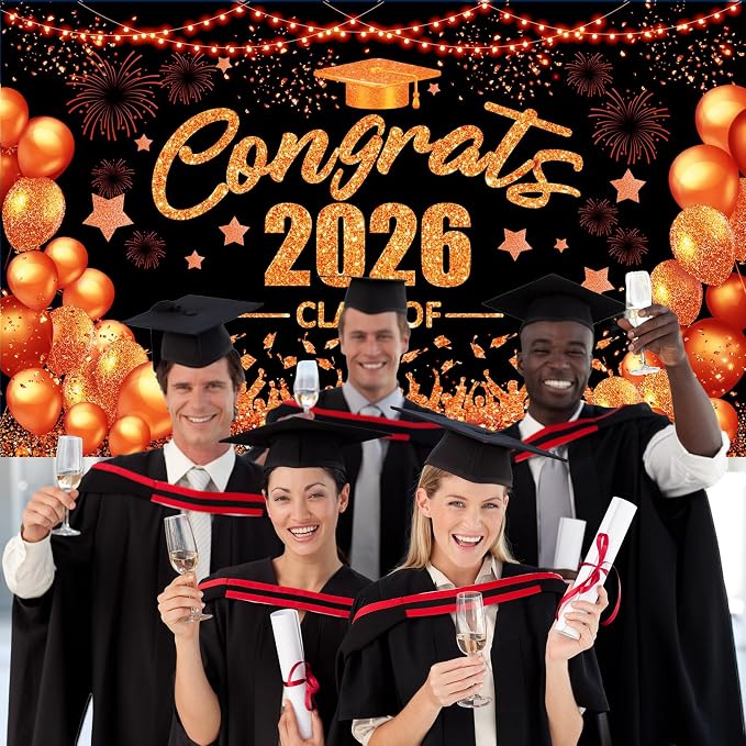 Orange and Black Graduation Decorations Congrats Class of 2026 Banner - Image 4