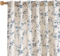 Blue Vintage Floral Linen Curtains Farmhouse 50W X 84L 2 Panels | Elisa Series by Lazzzy