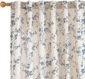 Blue Vintage Floral Linen Curtains Farmhouse 50W X 90L 2 Panels | Elisa Series by Lazzzy